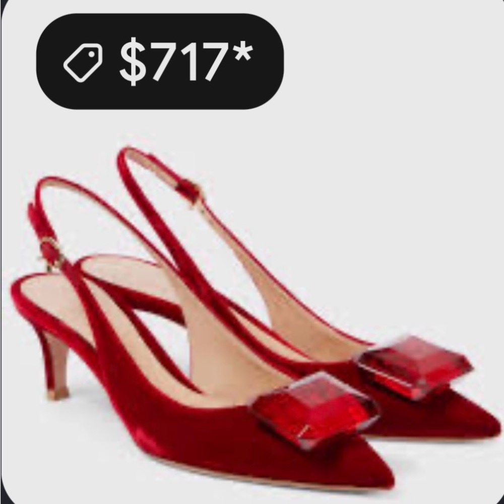 J.Renee Burgundy Slingback Pointed/Squared Toe Pumps with Red Gem - Picture 14 of 17